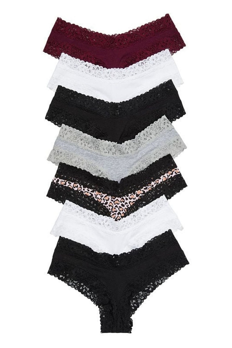 Victoria\'s Secret The Lacie Cipkovane Trim Cheeky Nohavičky 7 Pack Black/White/Leopard/Grey/Burgundy | SK-7189DPT