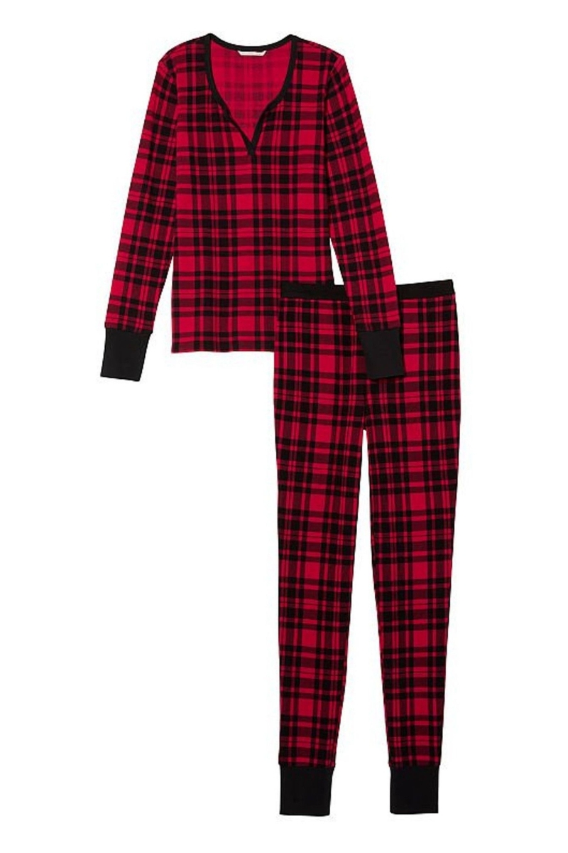 Victoria's Secret Thermal Long Sleeve Pyjamas Čierne Červené | SK-9801BLT