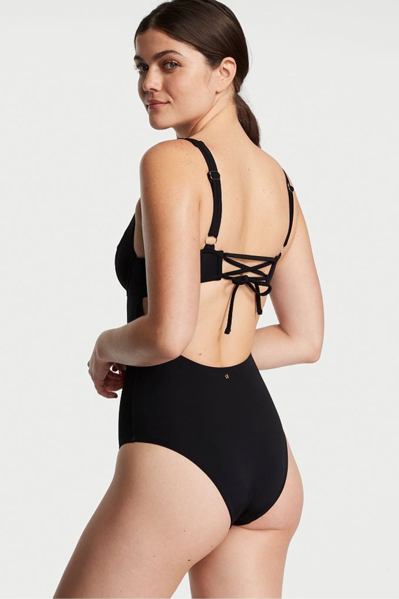 Victoria's Secret Tie Back Swimsuit Čierne | SK-2349IRD