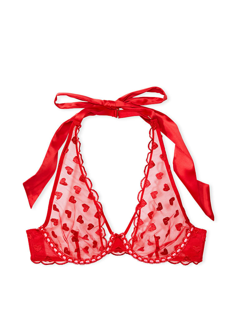 Victoria's Secret Unlined Heart Embroidery Halter Bra Červené | SK-3490FCS