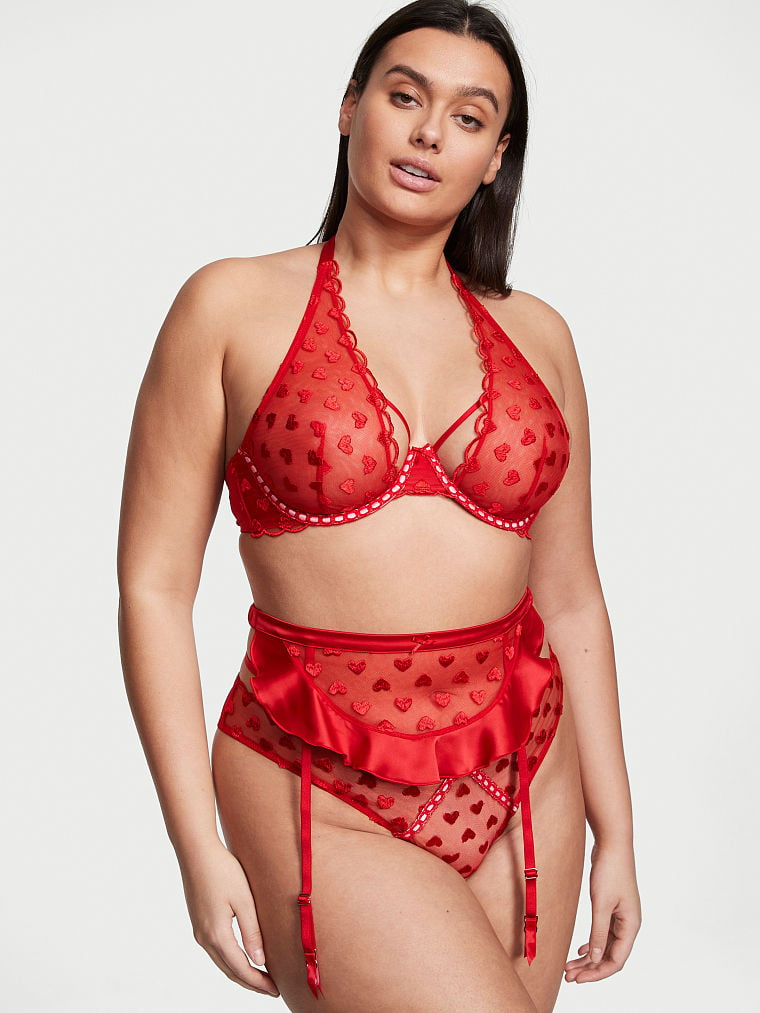 Victoria\'s Secret Unlined Heart Embroidery Halter Bra Červené | SK-3490FCS