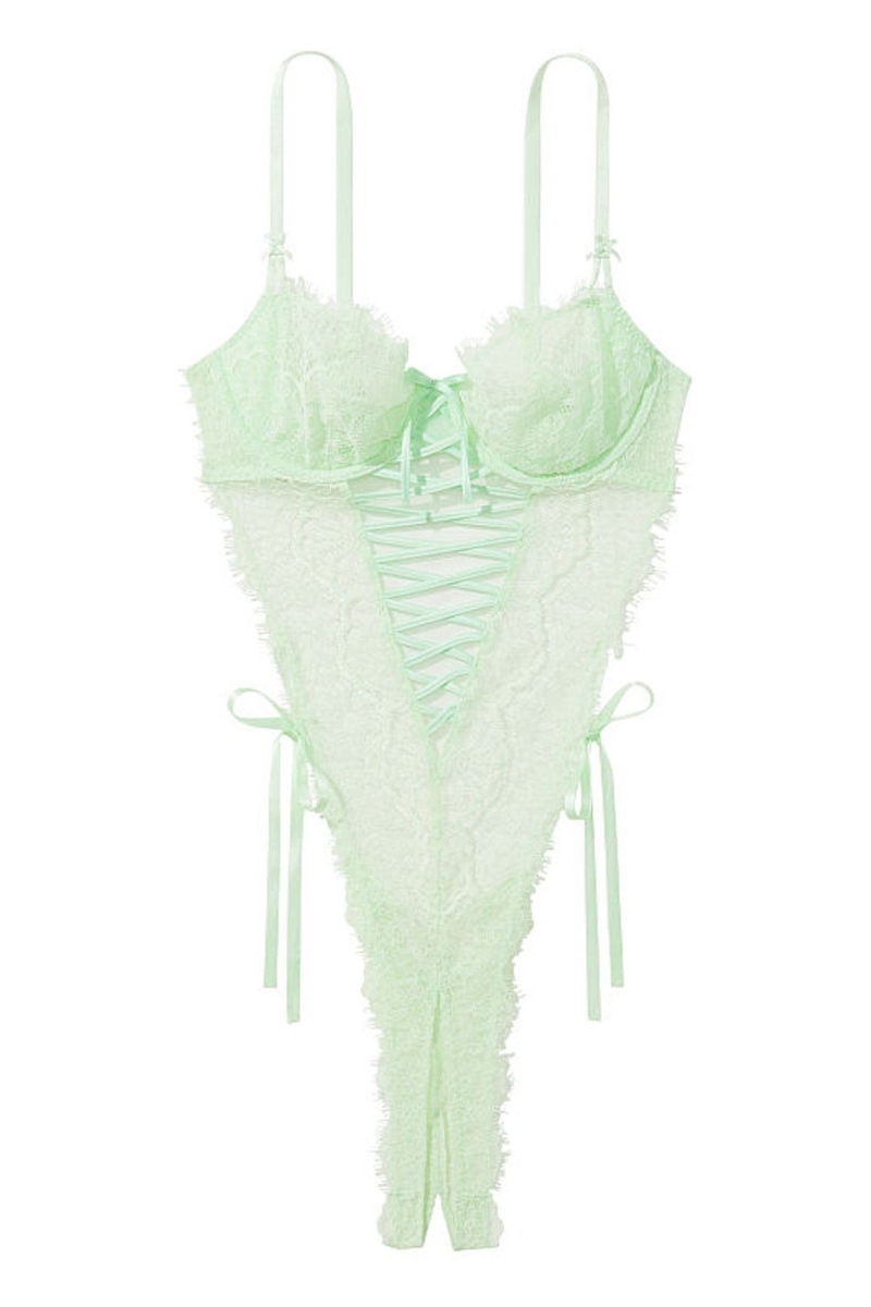 Victoria's Secret Very Sexy Crotchless Wicked Teddy Bodysuit Honeydew | SK-4527DRQ