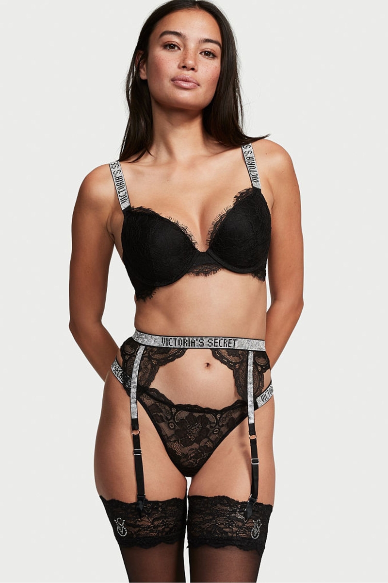 Victoria\'s Secret Very Sexy Shine Remienkove Suspenders Čierne | SK-4329RVD