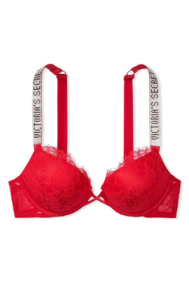 Victoria's Secret Very Sexy Shine Remienkove Add 2 Cups Bombshell Bra Červené | SK-7860YIN