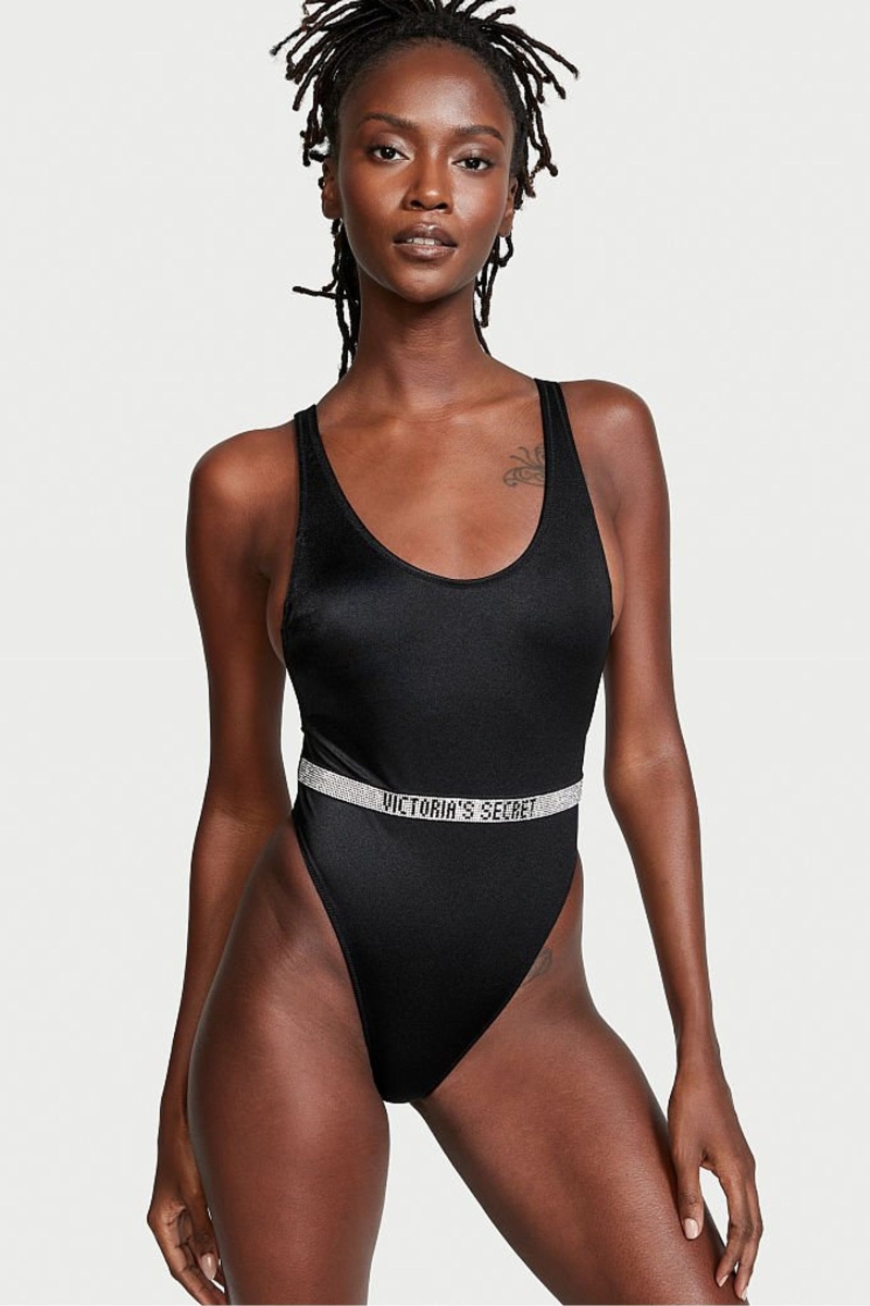 Victoria\'s Secret Very Sexy Shine Remienkove Belted Open Back Swimsuit Čierne | SK-8095YKT