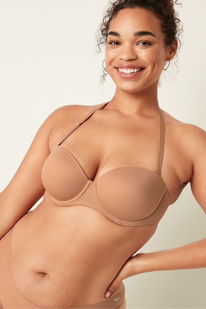 Victoria\'s Secret Wear Everywhere Smooth Multiway Strapless Push Up Bra Mocha Latte Nude | SK-2460EHW