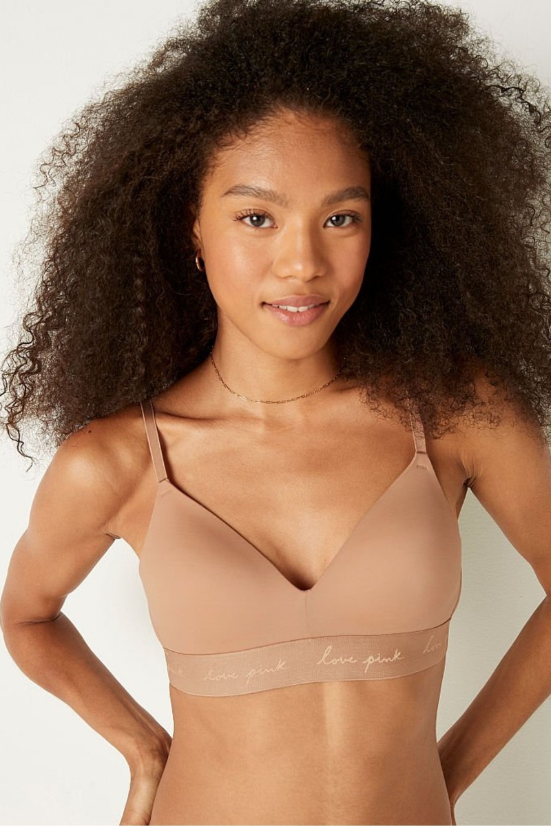 Victoria\'s Secret Wear Everywhere Smooth Lightly Podsite Non Wired T-Shirt Bra Mocha Latte Nude | SK-8765ZRG