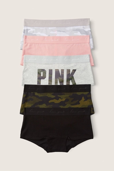 Victoria's Secret Bavlnene Kratke Nohavičky 5 Pack Black/Grey/Pink/Green | SK-0259UCP