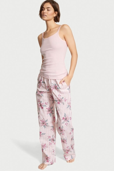 Victoria's Secret Bavlnene Long Pyjamas Ruzove Pruhované | SK-3795HKL
