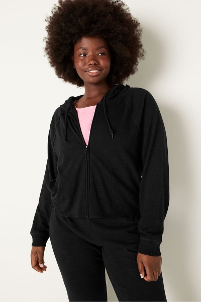 Victoria's Secret Bavlnene Slub Crop Cut Off Full Zip Hoodie Ruzove | SK-3179JKP