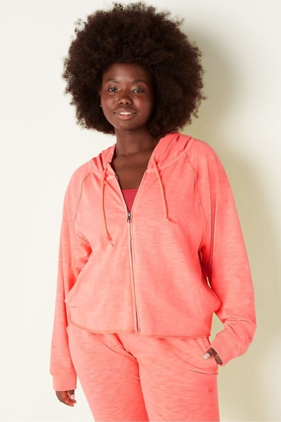 Victoria's Secret Bavlnene Slub Crop Cut Off Full Zip Hoodie Ruzove | SK-7529VSD