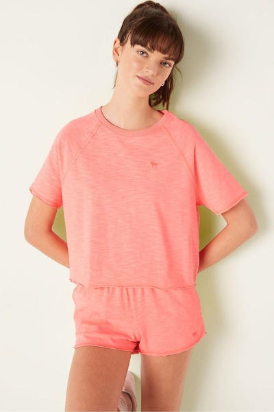 Victoria's Secret Bavlnene Slub Kratke Sleeve Crew Crop T-Shirt Koralove Oranžové | SK-4237MXD