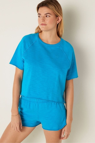 Victoria's Secret Bavlnene Slub Kratke Sleeve Crew Crop T-Shirt Modre | SK-5423TKQ