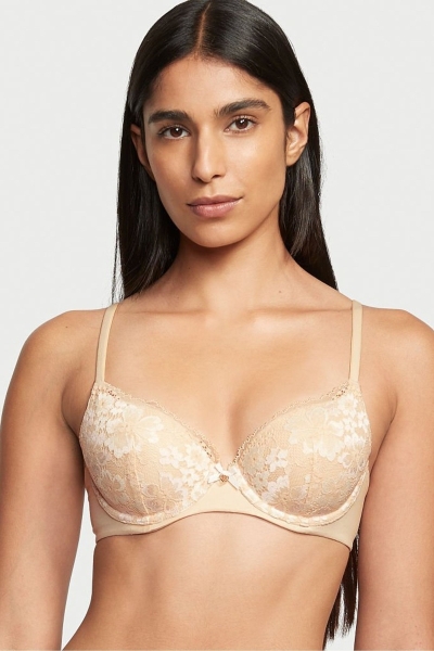 Victoria's Secret Body by Victoria Front Zapinanie Cipkovane Trim Lightly Podsite Demi Bra Champagne Xdye Nude | SK-5208GNS