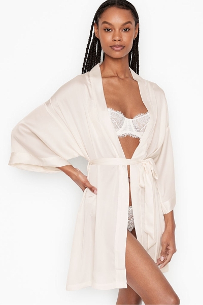 Victoria's Secret Bridal Satin Bride Embellished Robe Biele | SK-4928KJF