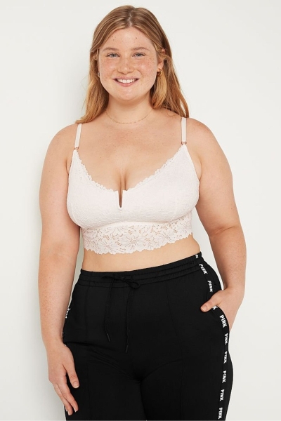 Victoria's Secret Cipkovane Longline Bralette Biele | SK-8463TGH