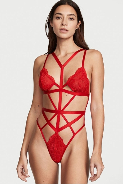 Victoria's Secret Cipkovane Remienkové Bodysuit Červené | SK-8573BFU