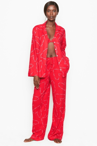 Victoria's Secret Flannel Long Pyjamas Červené | SK-3576PUI