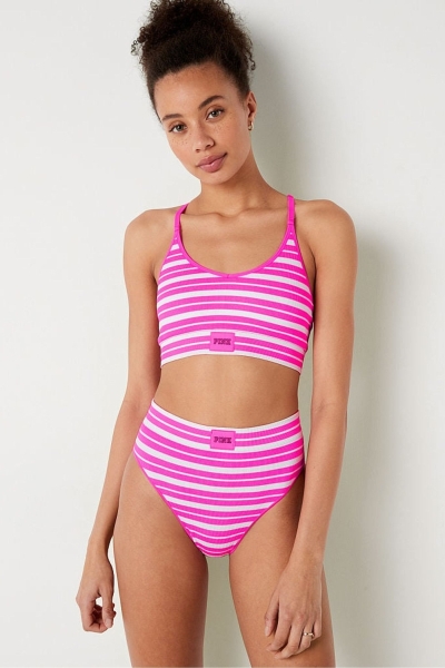 Victoria's Secret High Pásom Rib Seamless Bikiny Bottoms Ruzove | SK-9756DNE