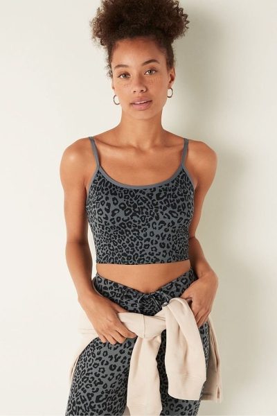 Victoria's Secret Lightly Podsite Low Impact Športové Crop Top Tmavo Leopardie Siva | SK-1963CZR