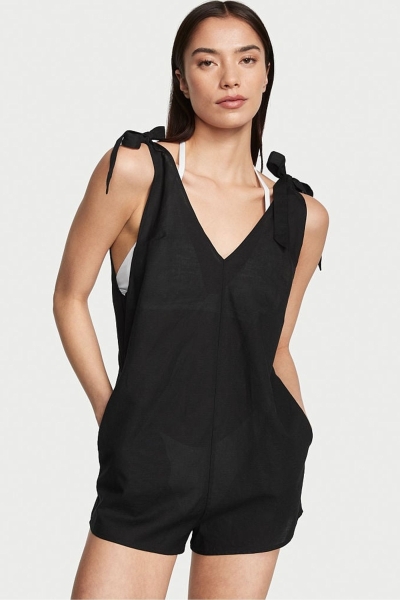 Victoria's Secret Linen Playsuit Cover Up Čierne | SK-5764YWQ