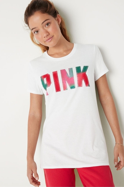 Victoria's Secret Logo Kratke Sleeve T-Shirt Ruzove | SK-7210HNG