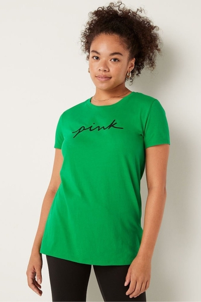 Victoria's Secret Logo Kratke Sleeve T-Shirt Zelene | SK-8129VUO