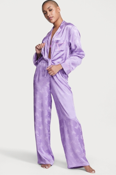 Victoria's Secret Satin Long Pyjama Set Secret Crush Butterflies | SK-6504SOQ