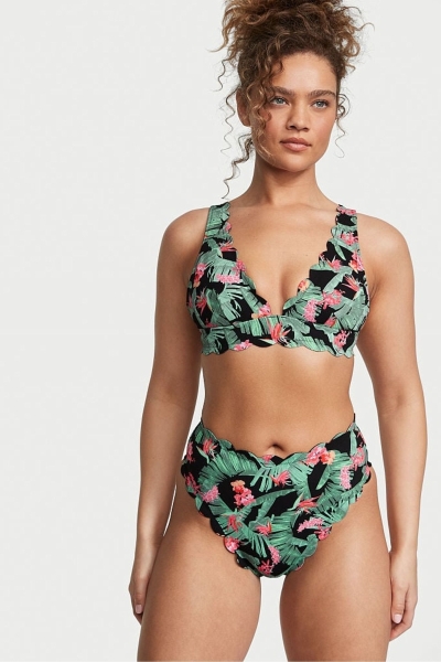 Victoria's Secret Scallop Plunge Bikiny Top Tropical Palm | SK-7962GMF