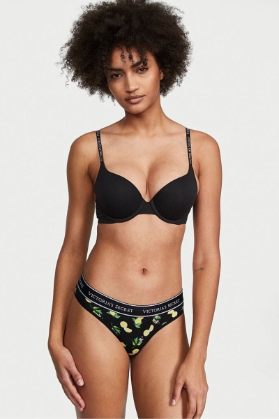 Victoria's Secret Stretch Bavlnene Bavlnene Logo Tanga Nohavičky Čierne | SK-0269CSV