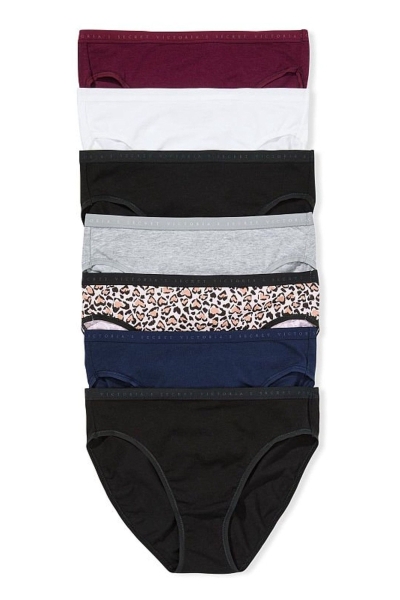 Victoria's Secret Stretch Bavlnene Bavlnene Bikiny Nohavičky 7 Pack Black/White/Blue/Grey/Purple/Leopard | SK-0539LKI