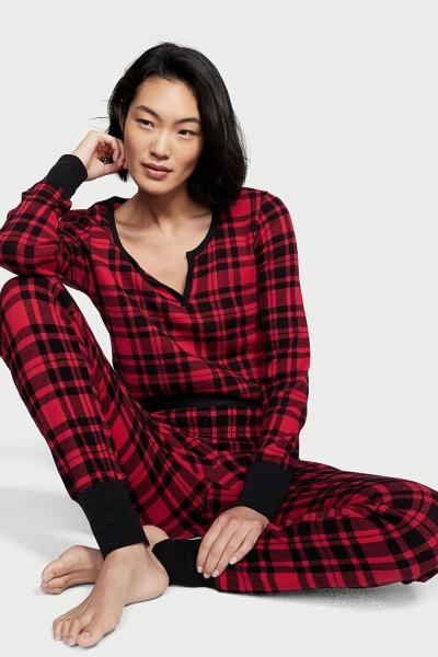Victoria's Secret Thermal Long Sleeve Pyjamas Čierne Červené | SK-9801BLT