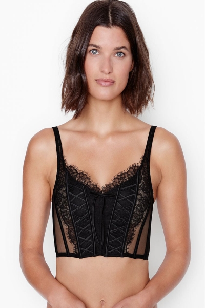 Victoria's Secret Unlined Cipkovane-Up Corset Top Čierne | SK-6392OIP