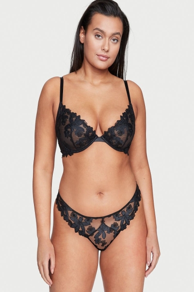 Victoria's Secret Unlined Floral Embroidered Demi Bra Čierne | SK-4819FKN