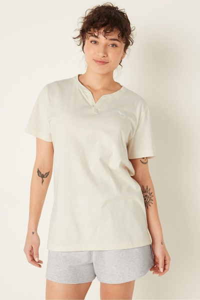 Victoria's Secret V Neck Kratke Sleeve T-Shirt Biele | SK-6918KOR