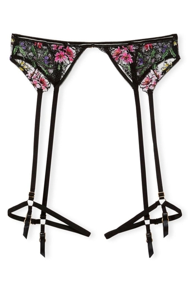 Victoria's Secret Very Sexy Floral Embroidered Garter Belt Čierne | SK-5189SYW